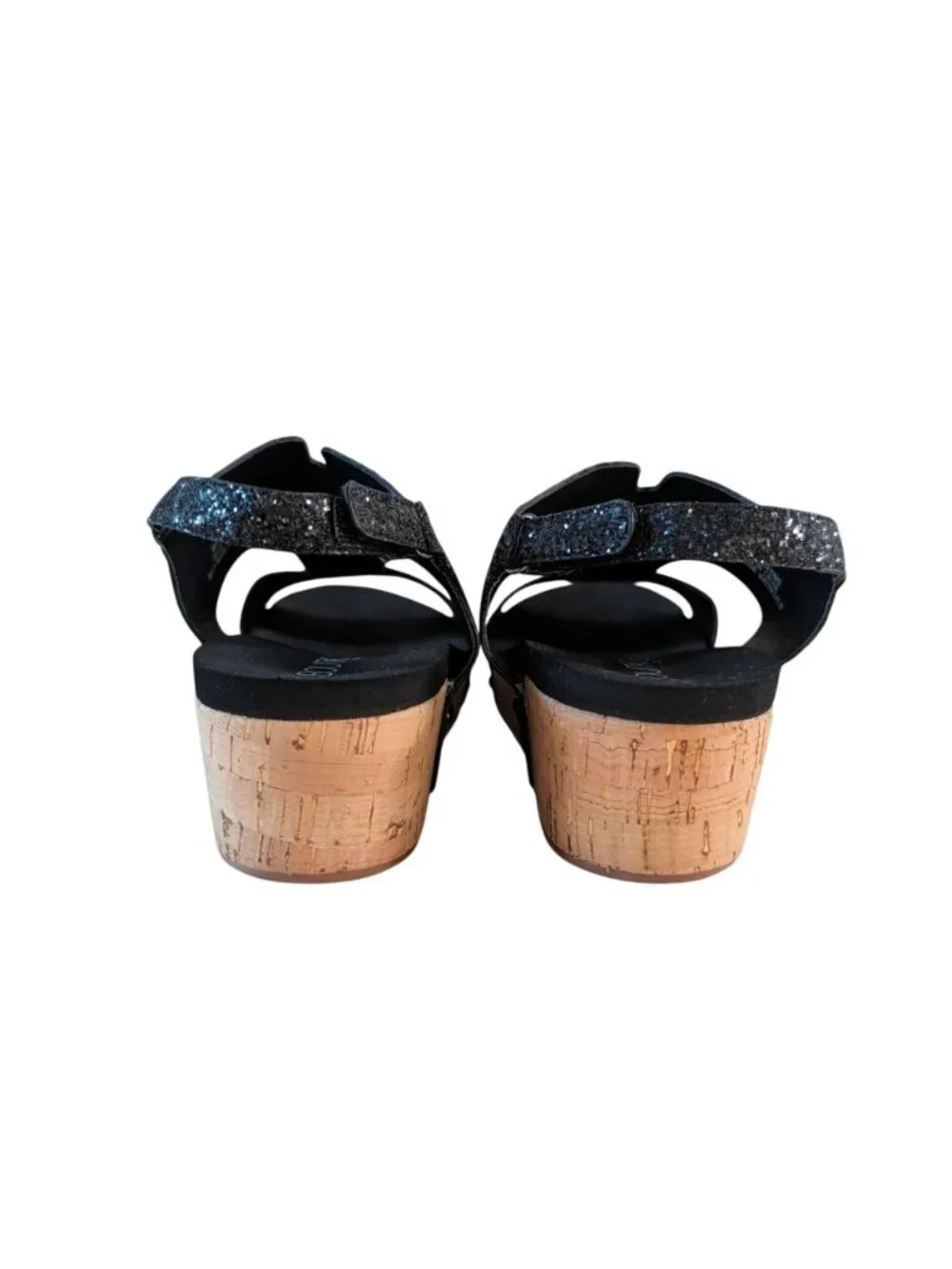 Boutique by Corkys Refreshing Sandals Womens 11 Black Glitter Cork Wedge Studded